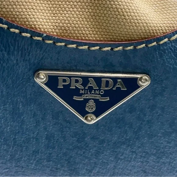 Prada Canapa canvas/leather blue moon and cream shoulder bag - Picture 11 of 16